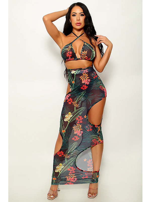 Women Sexy Halter Bra Top and Maxi Skirt Set