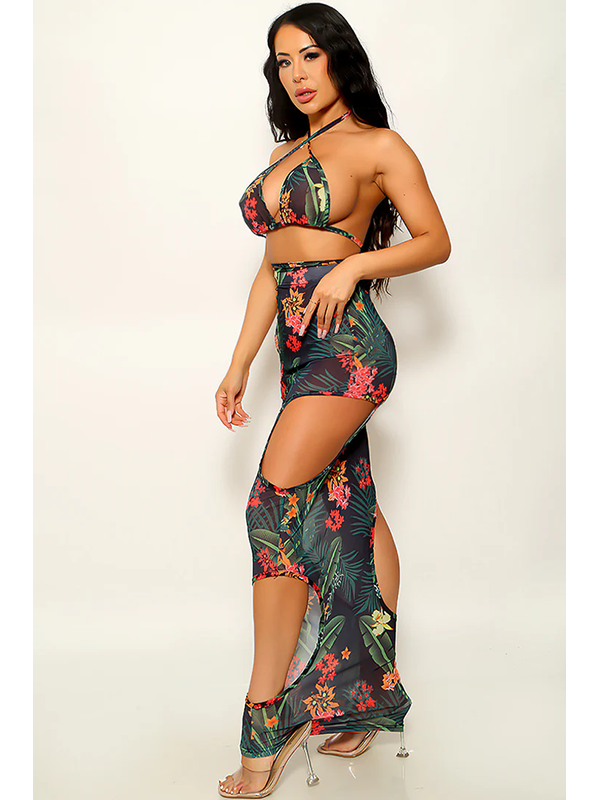 Women Sexy Halter Bra Top and Maxi Skirt Set