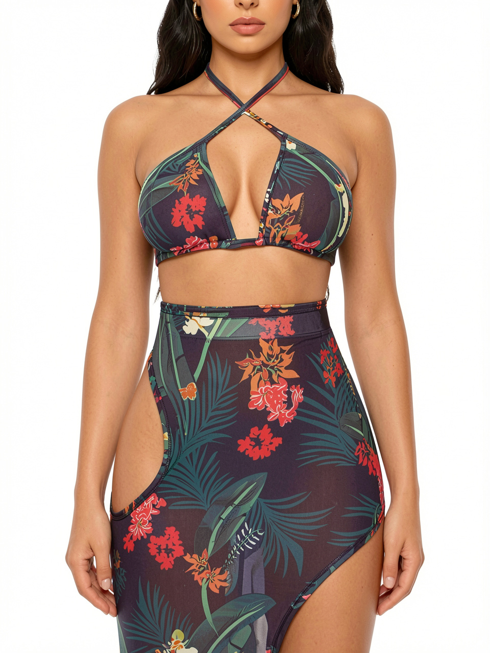 Women Sexy Halter Bra Top and Maxi Skirt Set