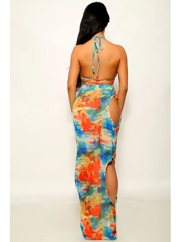 Women Sexy Halter Bra Top and Maxi Skirt Set