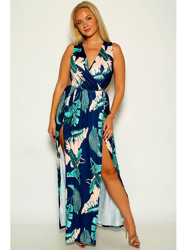 Women Sexy Tropical Print Maxi Dress