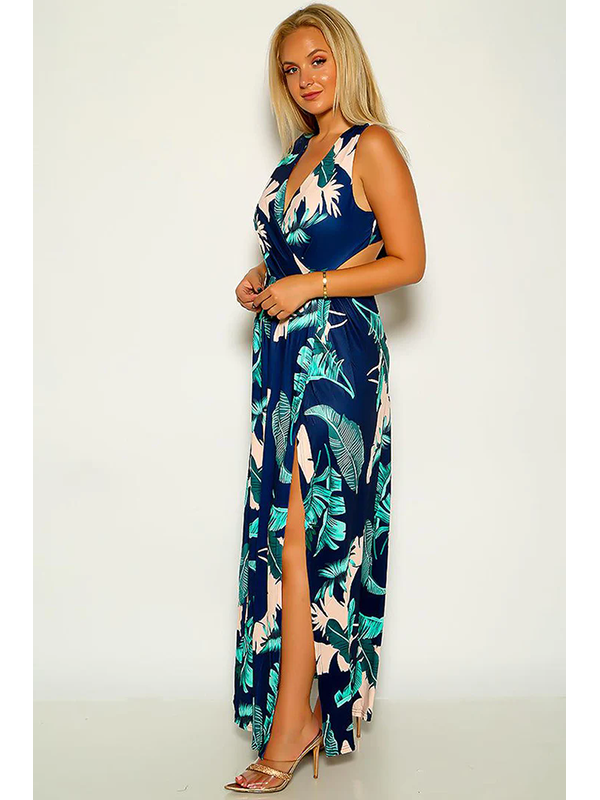 Women Sexy Tropical Print Maxi Dress