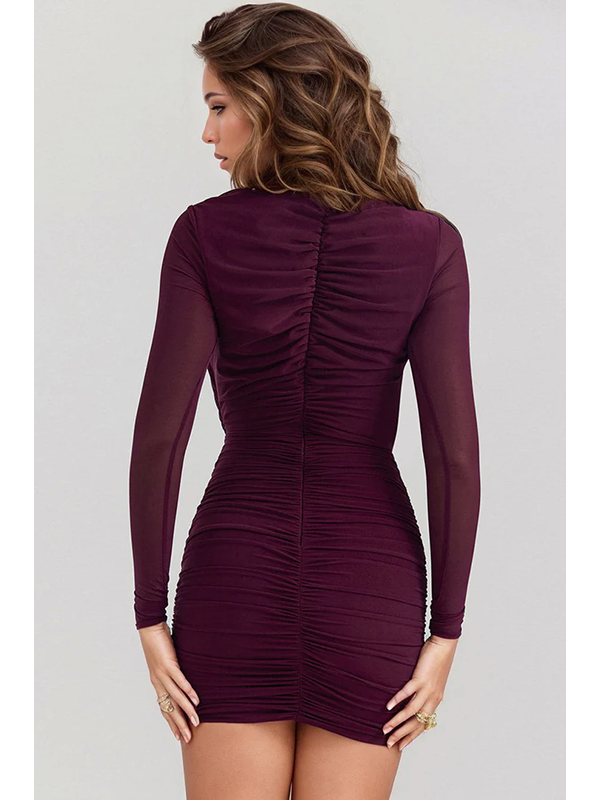 Cut-Out Ruched Long Sleeve Mini Dress