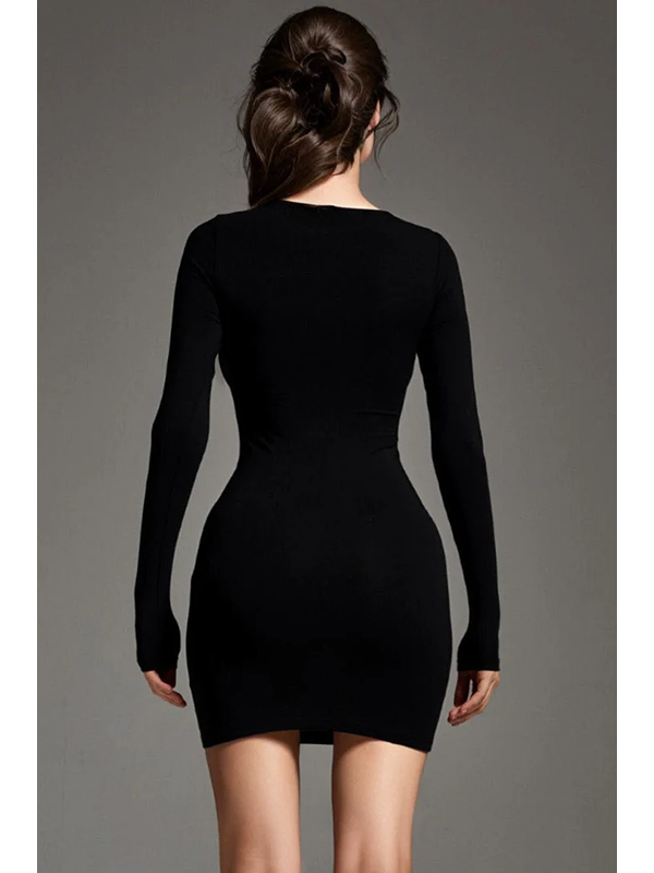 Keyhole Cut-Out Long Sleeve Bodycon Mini Dress