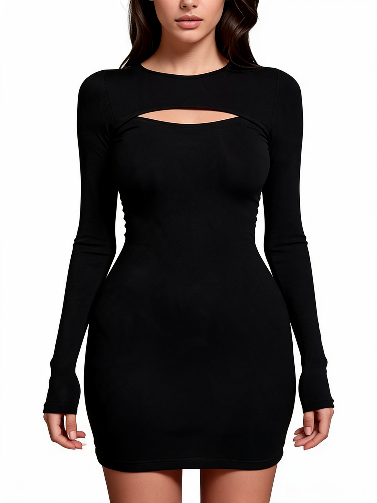 Keyhole Cut-Out Long Sleeve Bodycon Mini Dress