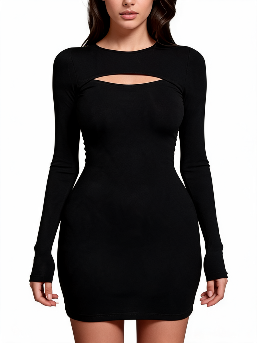 Keyhole Cut-Out Long Sleeve Bodycon Mini Dress