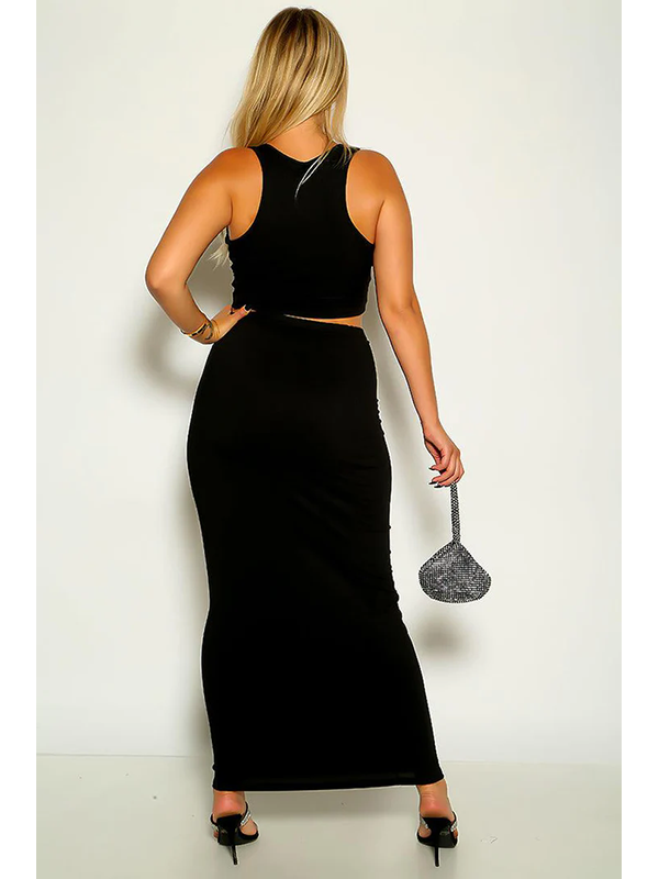 Women Sexy 2 Piece Crop Top Maxi Skirt Set
