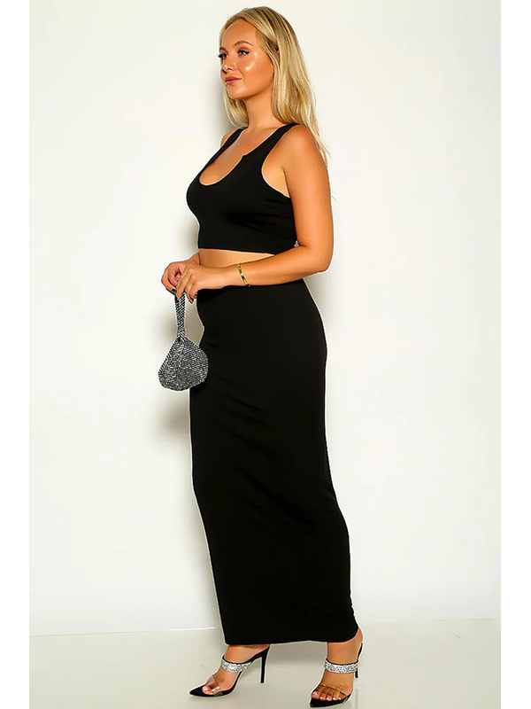 Women Sexy 2 Piece Crop Top Maxi Skirt Set