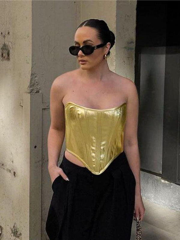 Women Sexy Faux Leather Bustier