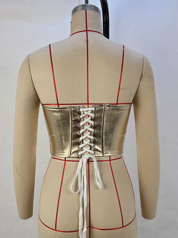 Women Sexy Faux Leather Bustier