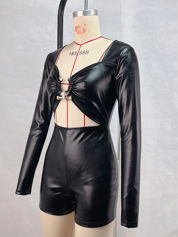 Women Sexy Faux Leather Romper