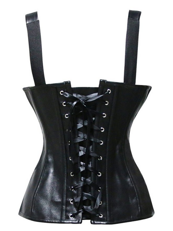 Black Leather Fashion Overbust Corset