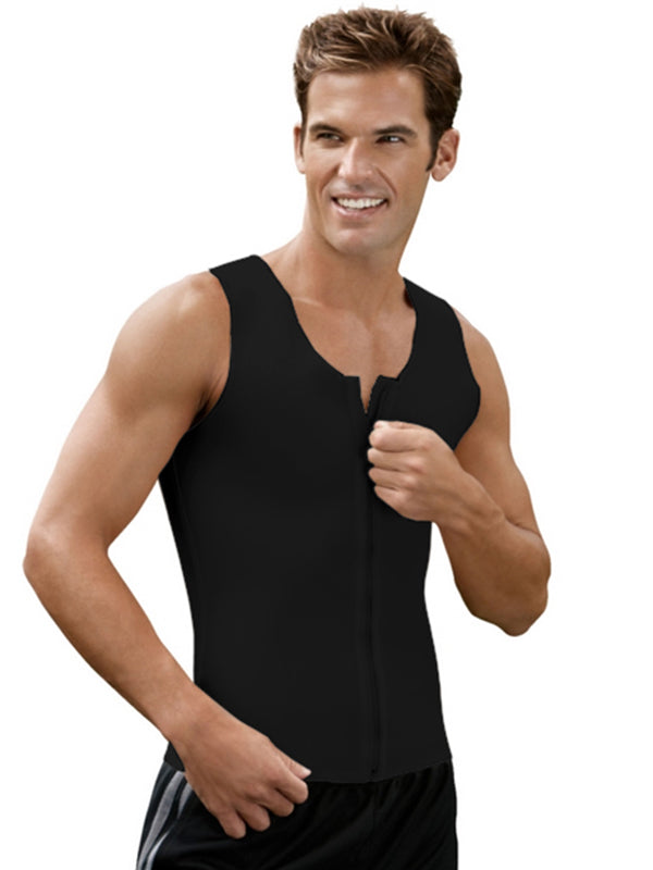 Black Men Fashion Zipper Latex Corset
