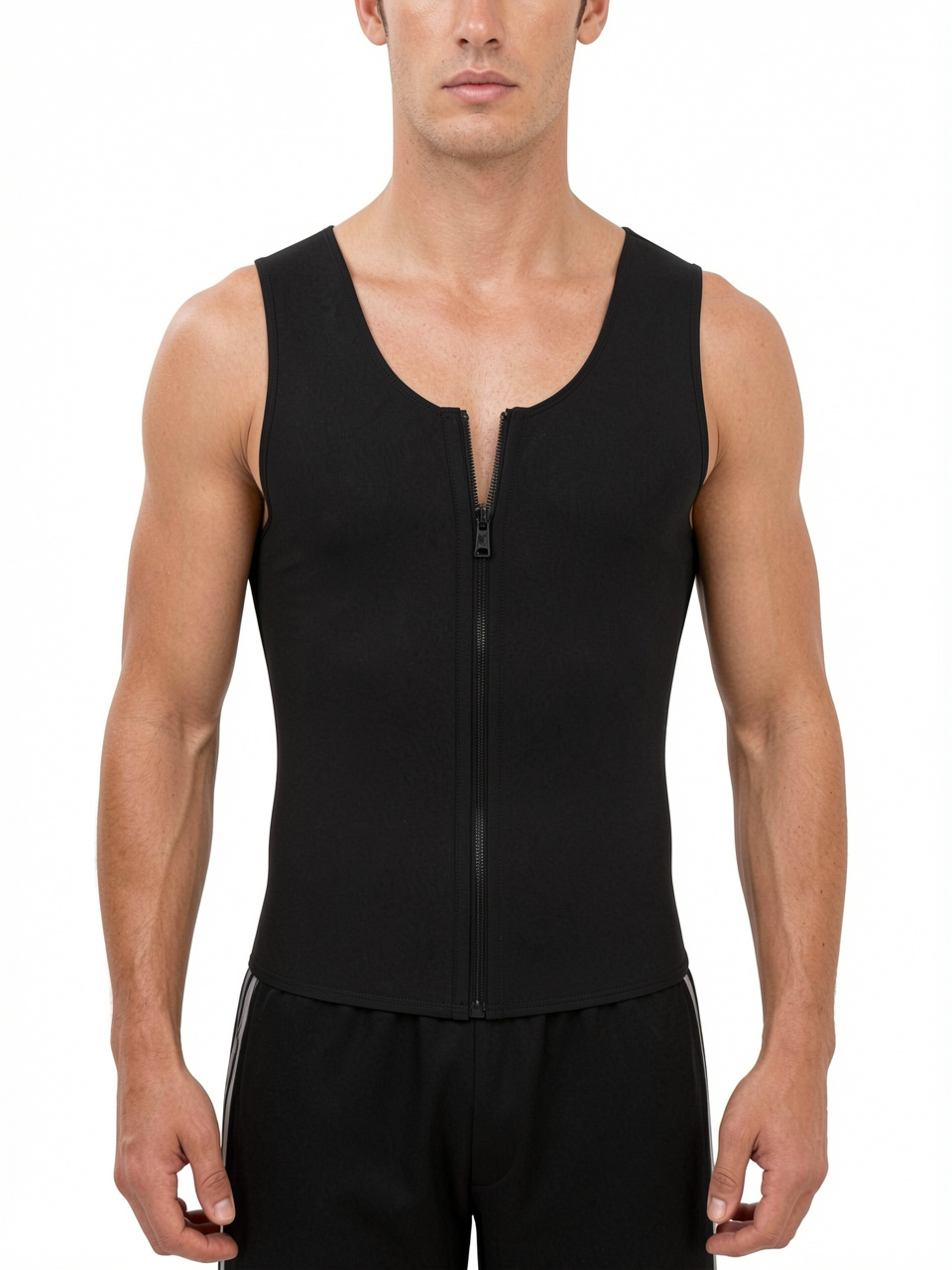 Black Men Fashion Zipper Latex Corset