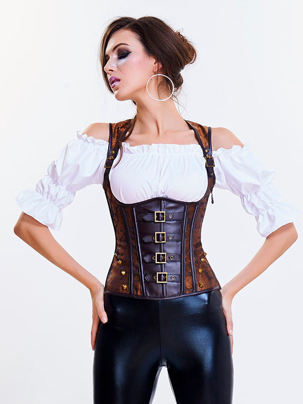 Women Punk Style Leather Underbust Corset