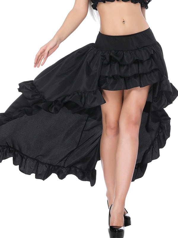Ruffled High Low Satin Skirt