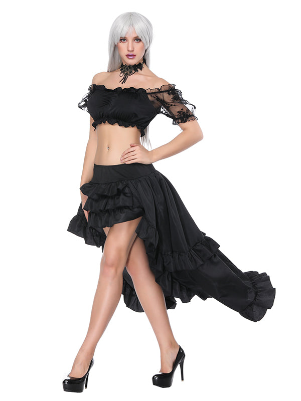 Ruffled High Low Satin Skirt