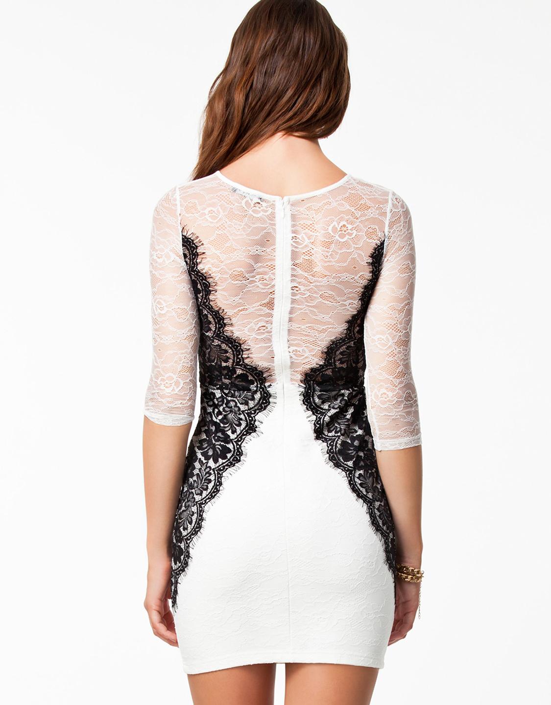 Long Sleeve Lace Panel Bodycon Dress