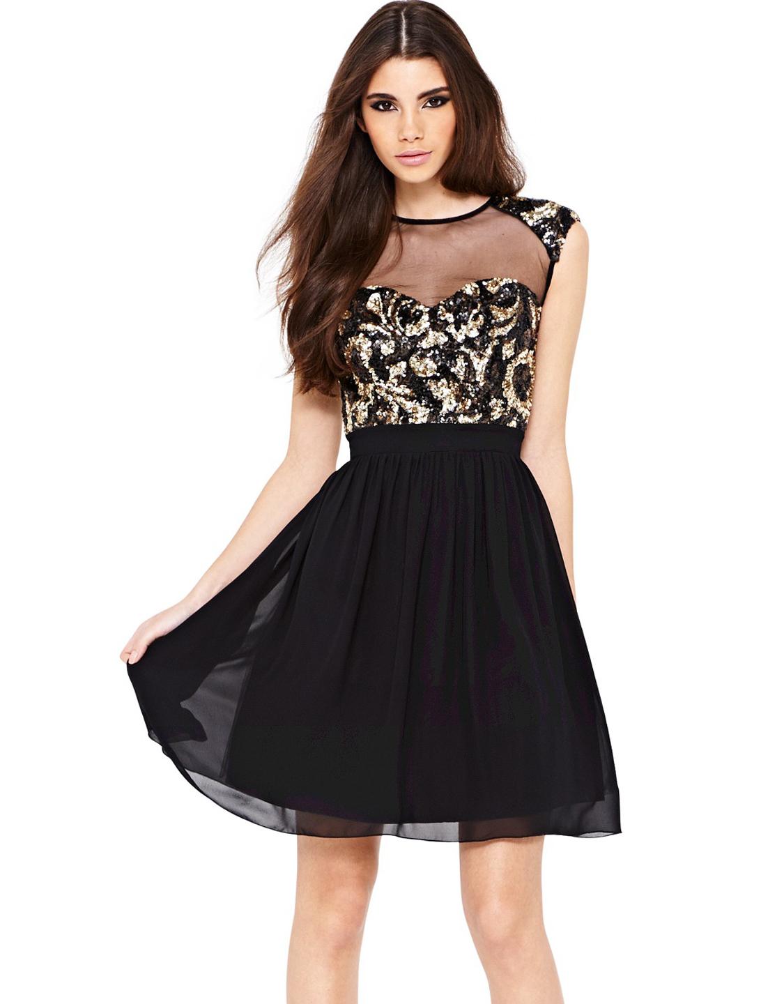 Sequin Bodice Chiffon Skater Dress