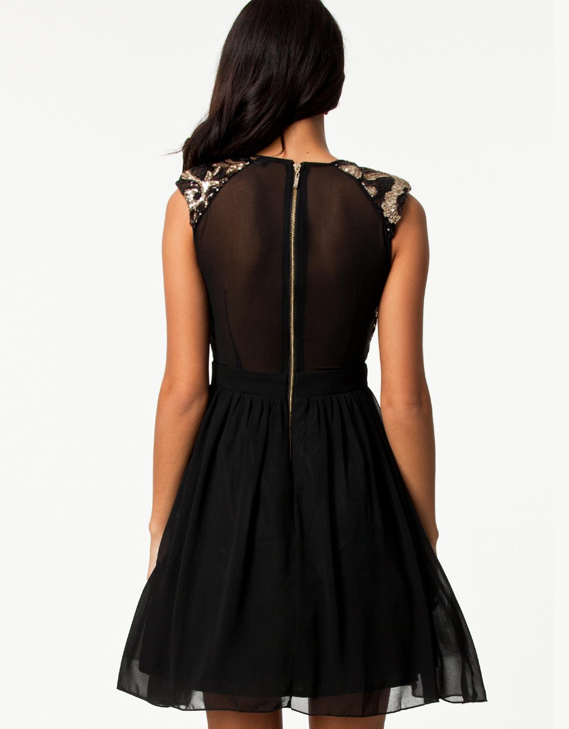Sequin Bodice Chiffon Skater Dress