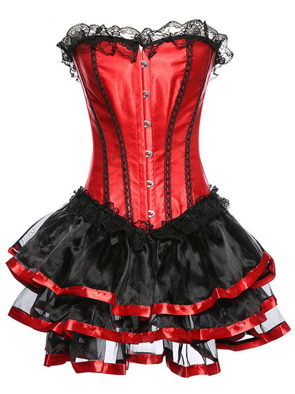 S-6XL Sexy Burlesque Overbust Corset with Skirt