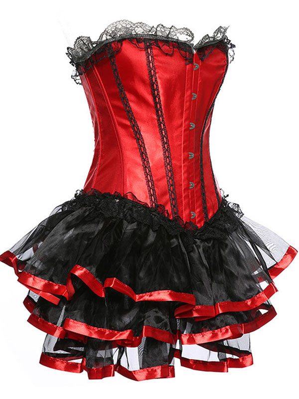 S-6XL Sexy Burlesque Overbust Corset with Skirt