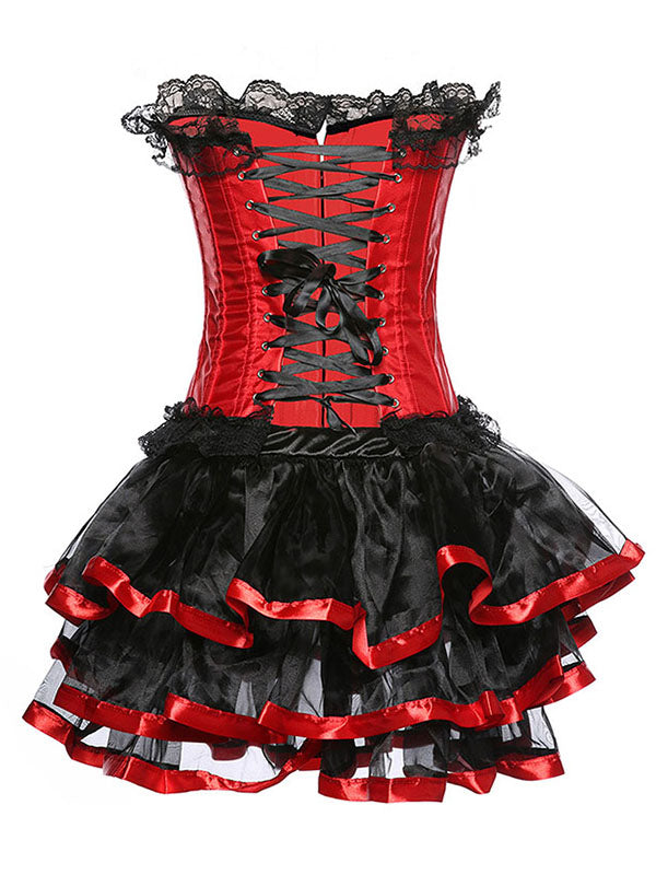 S-6XL Sexy Burlesque Overbust Corset with Skirt