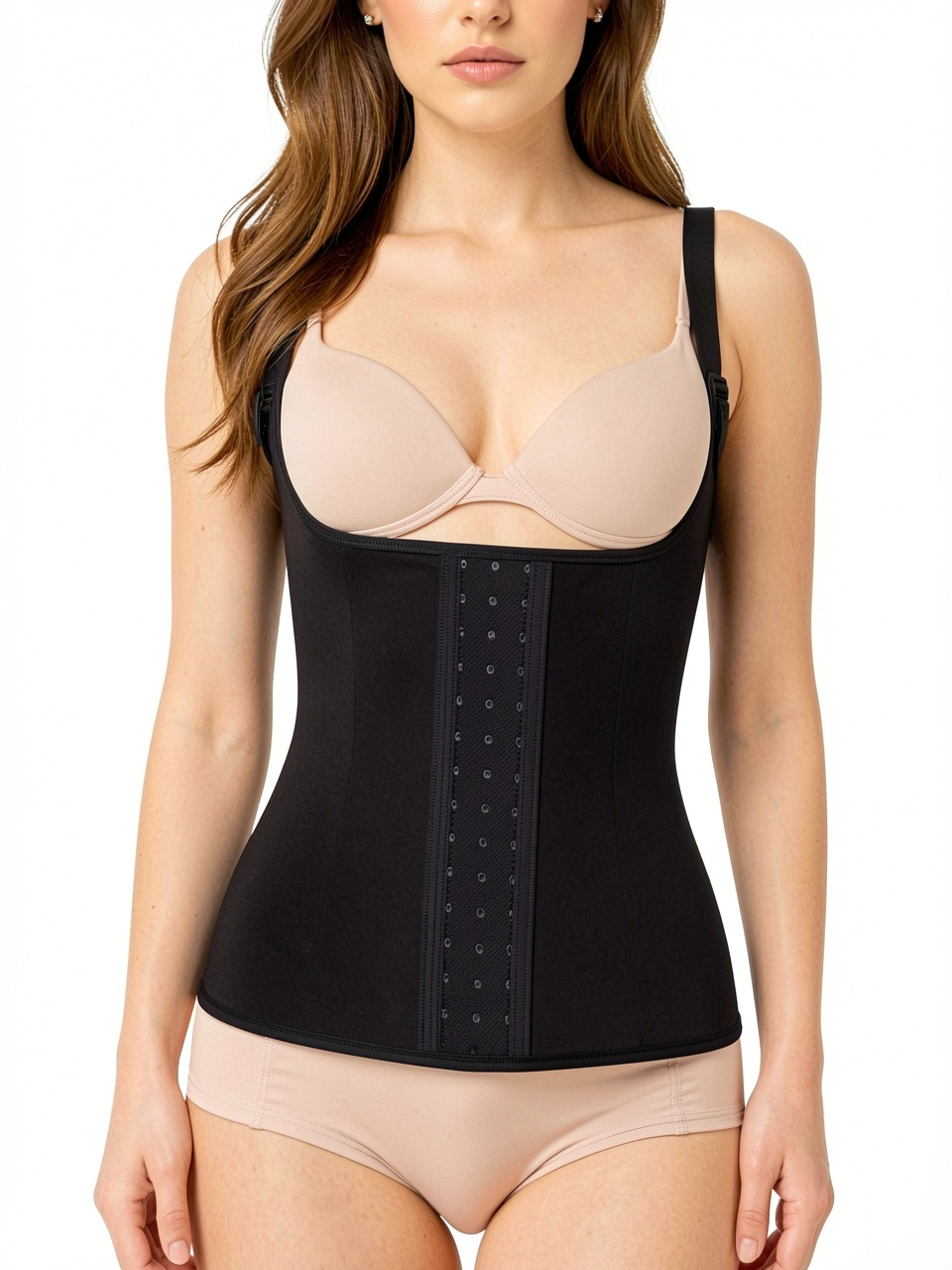 Black Steel Boned Latex Waist Trainer Vest