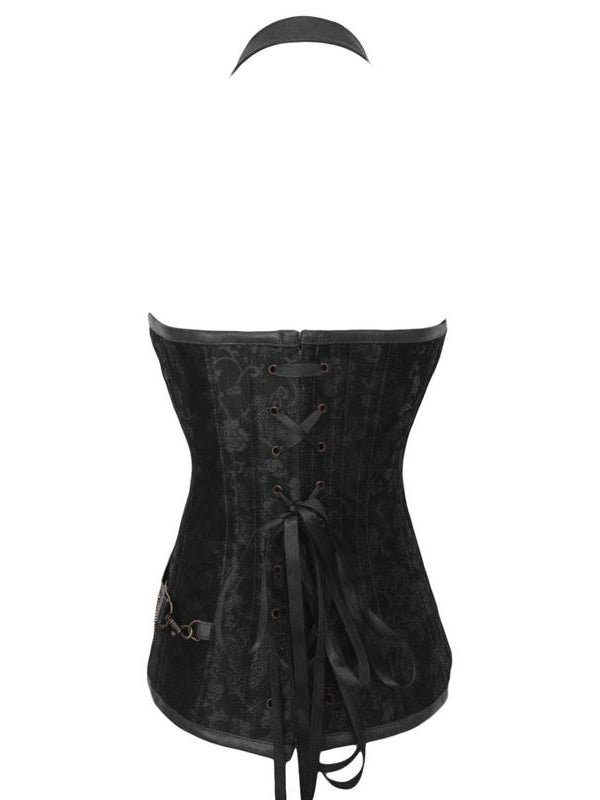 Corset With Faux Leather Halterneck