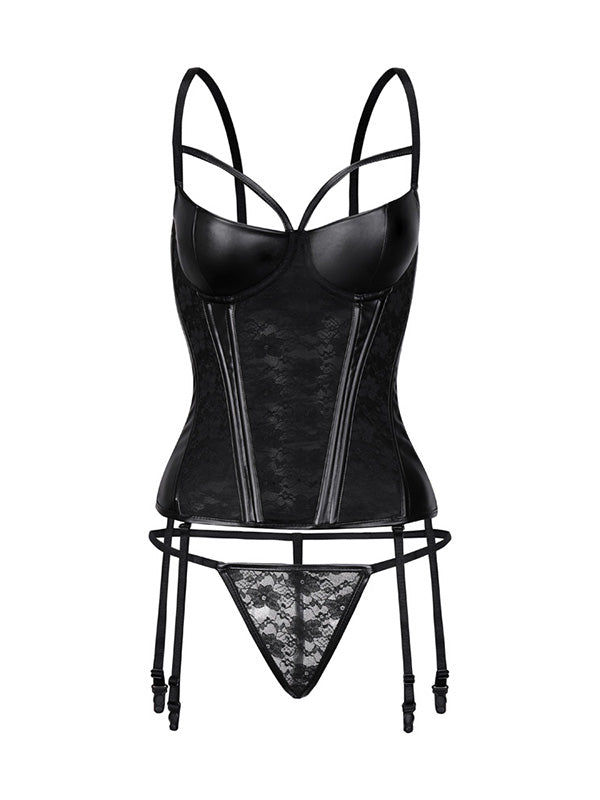 Women Vinyl Lace Overbust Corset