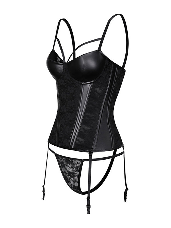 Women Vinyl Lace Overbust Corset