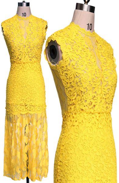 Yellow Lace Tulle Maxi Dress