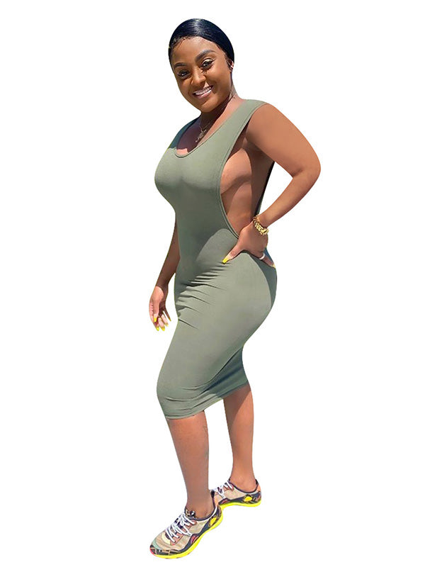 Women Sleeveless Midi Bodycon Dress