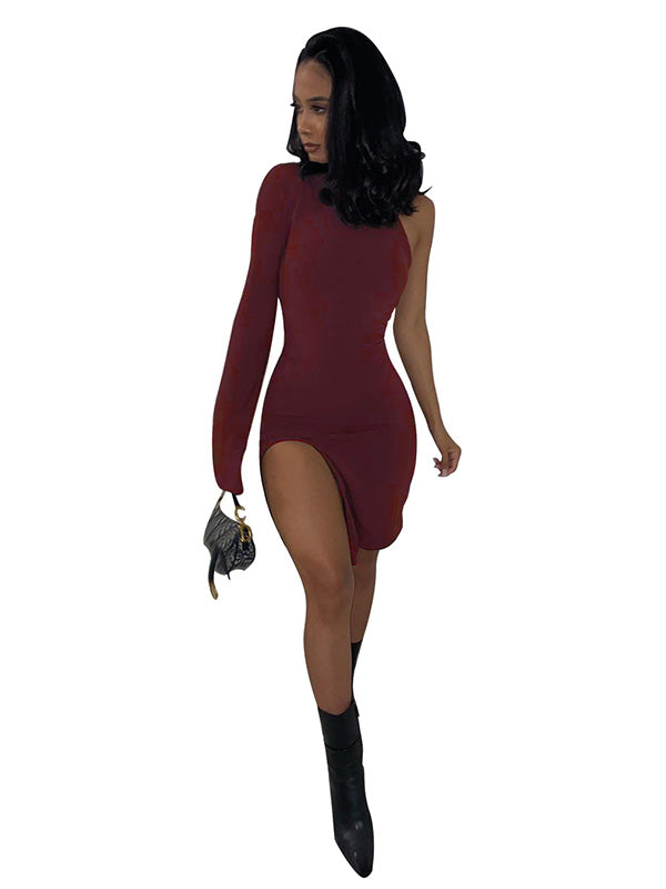 Women One Shoulder Sexy Bodycon Midi Dress