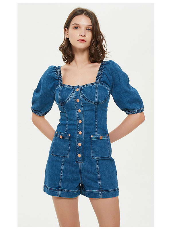 Women Fashion Short Sleeve Denim Romper