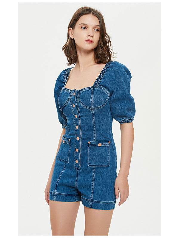 Women Fashion Short Sleeve Denim Romper