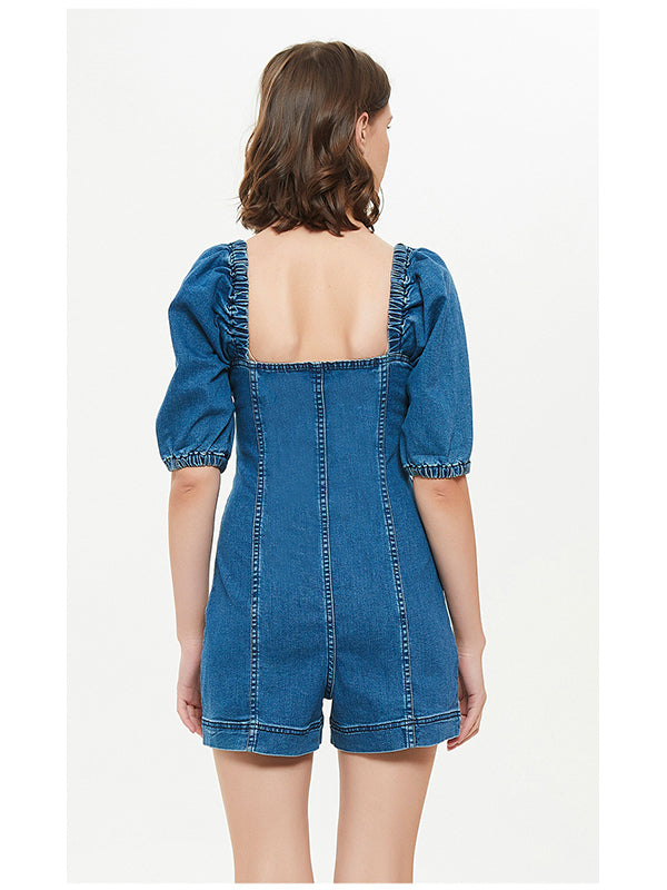 Women Fashion Short Sleeve Denim Romper