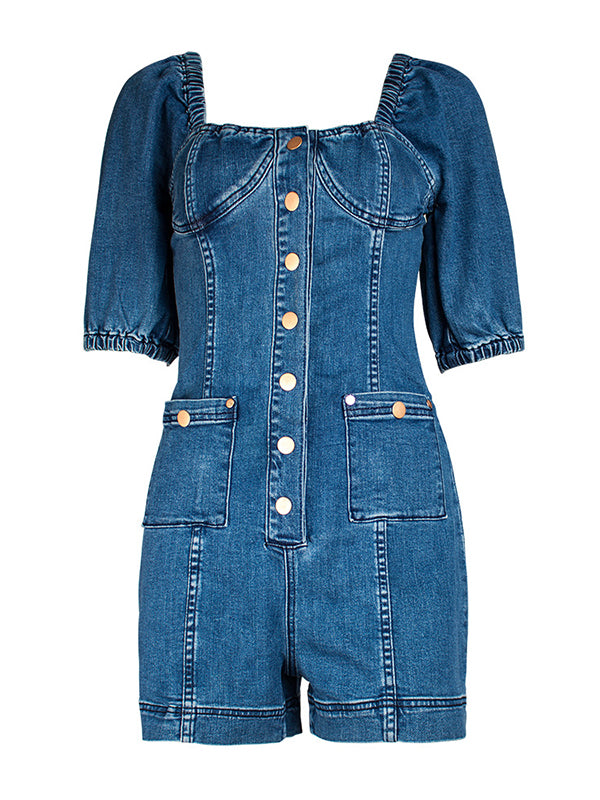 Women Fashion Short Sleeve Denim Romper