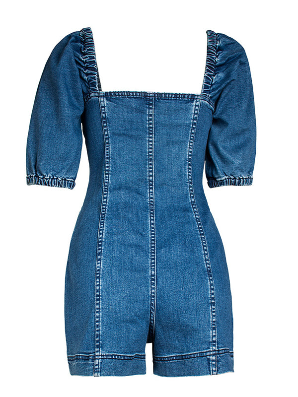 Women Fashion Short Sleeve Denim Romper