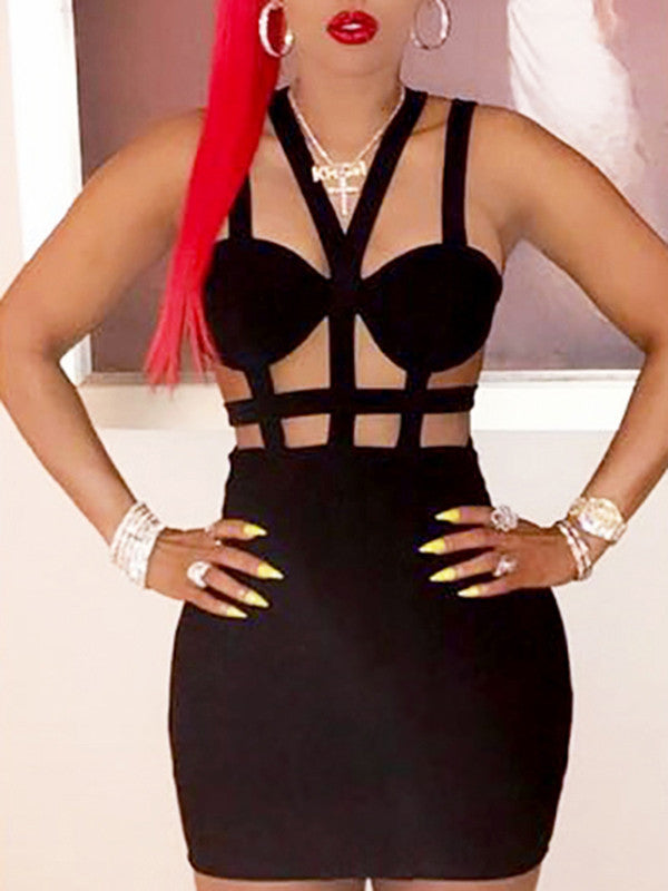 Caged Cut-Out Halter Bodycon Mini Dress
