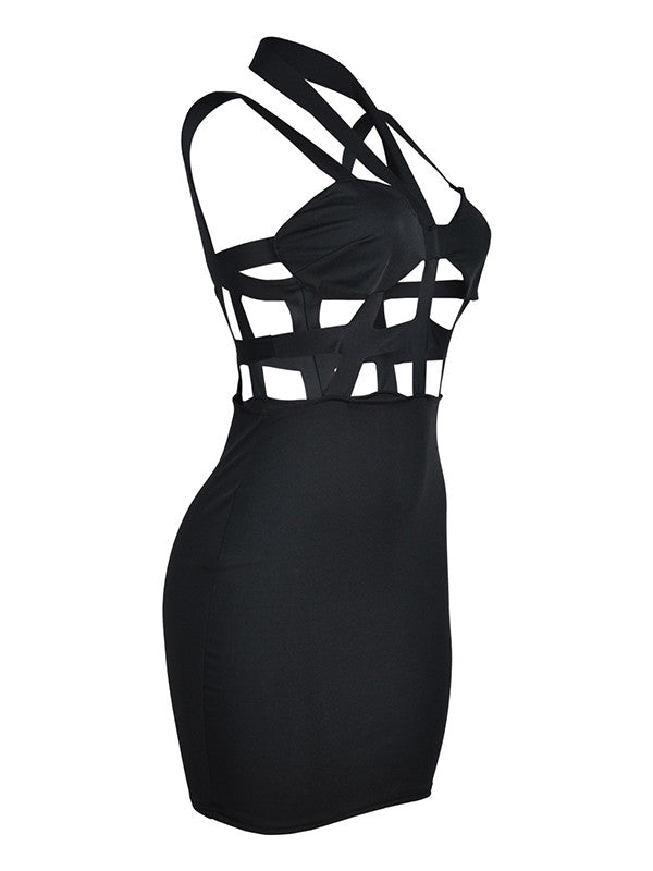 Caged Cut-Out Halter Bodycon Mini Dress