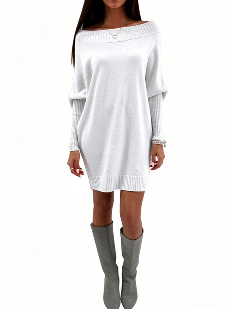 Off Shoulder Batwing Sleeve Knit Sweater Dress