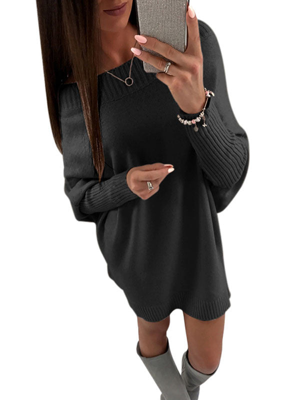 Off Shoulder Batwing Sleeve Knit Sweater Dress