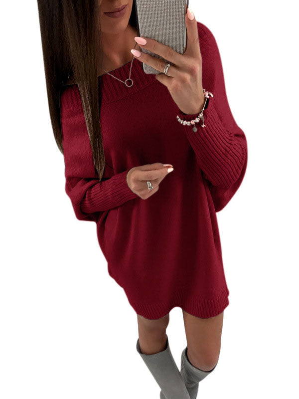 Off Shoulder Batwing Sleeve Knit Sweater Dress