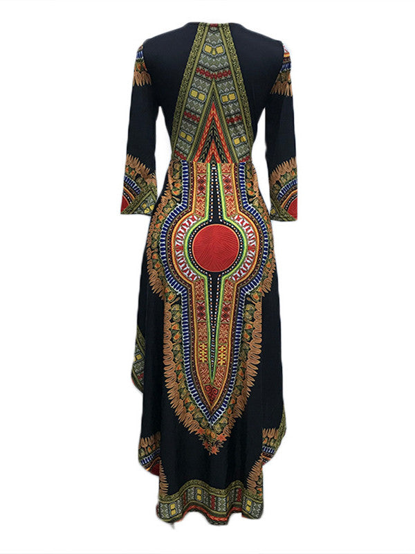 Three Quarter Sleeve Printed Asymmetrical Dress