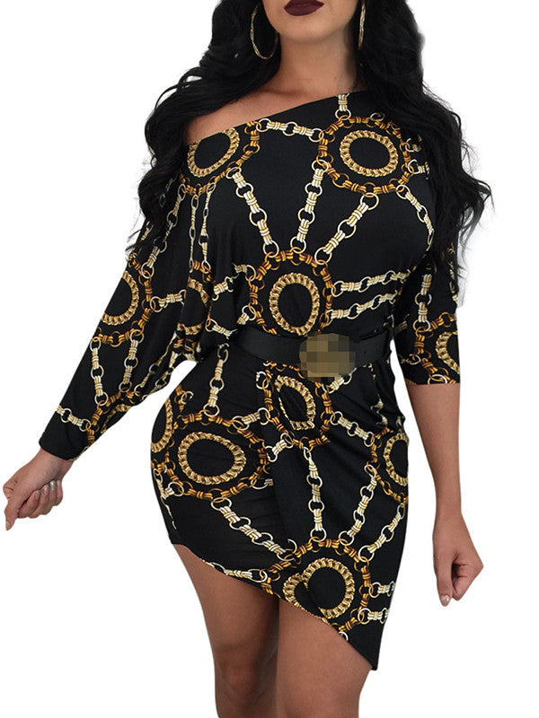 Chain Print Off Shoulder Bodycon Mini Dress