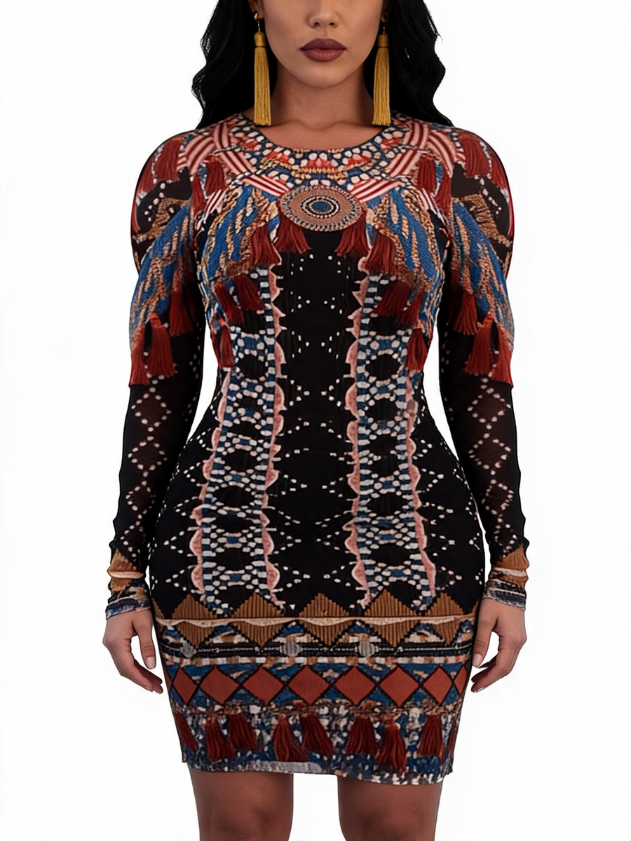Sexy Printed Knee Length Bohemian Dress
