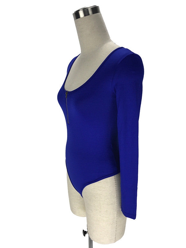 Sexy Front Zipper Long Sleeve Bodysuit