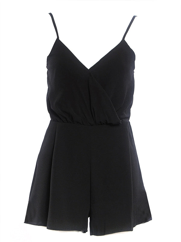 Black Spaghetti Strap V-neck Romper Playsuit