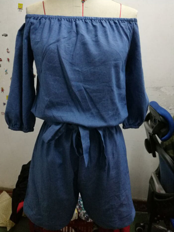 Women Off Shoulder Romper Jeans